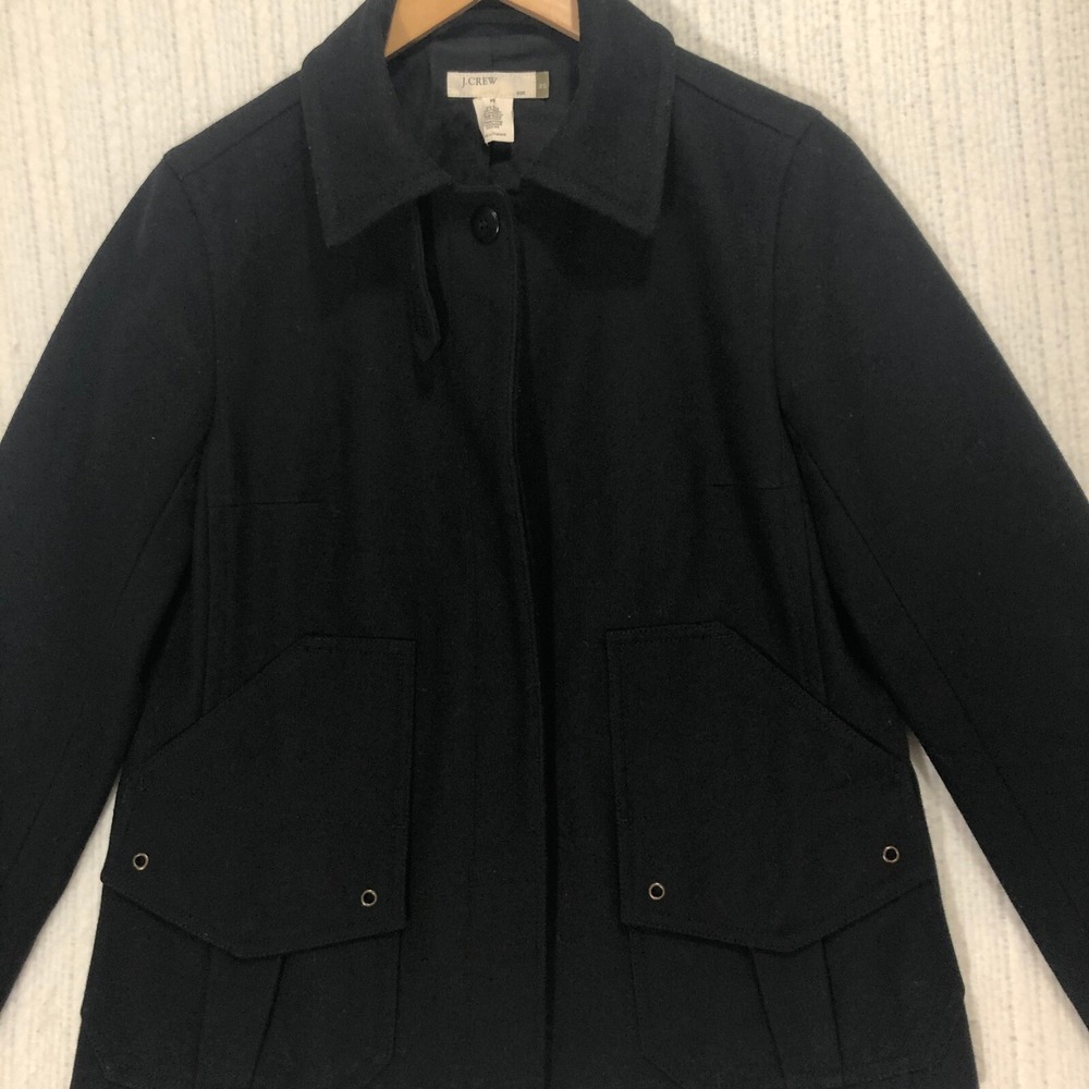 J.Crew Wool‎ Blend Jacket Black Button Front Pockets Coat Women's Size XS